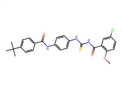 N-[(4-{[(4-tert-butylphenyl)carbonyl]amino}phenyl)carbamothioyl]-5-chloro-2-methoxybenzamide structure