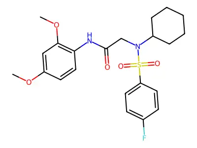 2-[cyclohexyl-(4-fluorophenyl)sulfonylamino]-N-(2,4-dimethoxyphenyl)acetamide structure