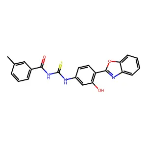 N-((4-(benzo[d]oxazol-2-yl)-3-hydroxyphenyl)carbamothioyl)-3-methylbenzamide structure
