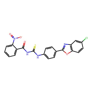 N-[[4-(5-chloro-1,3-benzoxazol-2-yl)phenyl]carbamothioyl]-2-nitrobenzamide structure