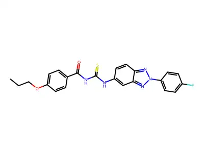 N-[[2-(4-fluorophenyl)benzotriazol-5-yl]carbamothioyl]-4-propoxybenzamide structure