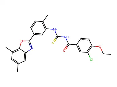 3-chloro-N-[[5-(5,7-dimethyl-1,3-benzoxazol-2-yl)-2-methylphenyl]carbamothioyl]-4-ethoxybenzamide structure