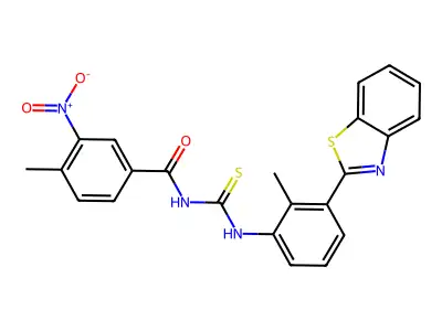 N-[[3-(1,3-benzothiazol-2-yl)-2-methylphenyl]carbamothioyl]-4-methyl-3-nitrobenzamide structure
