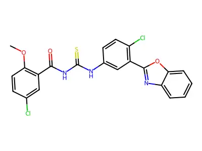 N-[[3-(1,3-benzoxazol-2-yl)-4-chlorophenyl]carbamothioyl]-5-chloro-2-methoxybenzamide structure