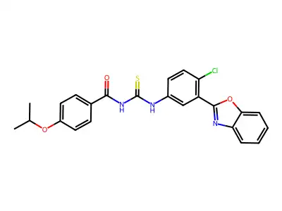 N-[[3-(1,3-benzoxazol-2-yl)-4-chlorophenyl]carbamothioyl]-4-propan-2-yloxybenzamide structure