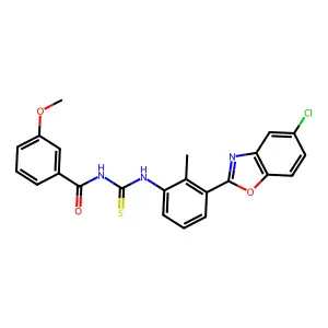 N-[[3-(5-chloro-1,3-benzoxazol-2-yl)-2-methylphenyl]carbamothioyl]-3-methoxybenzamide structure