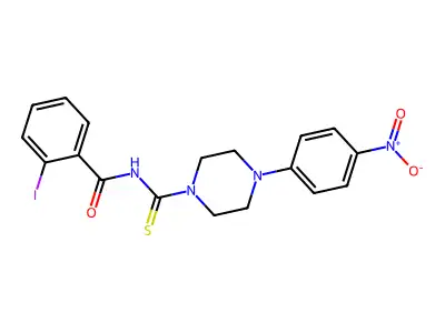 2-iodo-N-[4-(4-nitrophenyl)piperazine-1-carbothioyl]benzamide structure