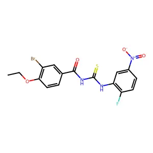 3-bromo-4-ethoxy-N-[(2-fluoro-5-nitrophenyl)carbamothioyl]benzamide structure