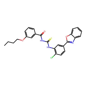 N-[[5-(1,3-benzoxazol-2-yl)-2-chlorophenyl]carbamothioyl]-3-butoxybenzamide structure