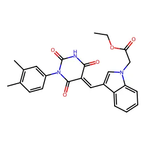 (E)-ethyl 2-(3-((1-(3,4-dimethylphenyl)-2,4,6-trioxotetrahydropyrimidin-5(2H)-ylidene)methyl)-1H-indol-1-yl)acetate structure