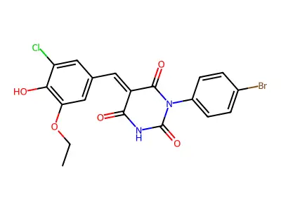 (5E)-1-(4-bromophenyl)-5-(3-chloro-5-ethoxy-4-hydroxybenzylidene)pyrimidine-2,4,6(1H,3H,5H)-trione structure