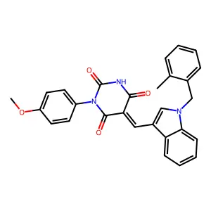 (5Z)-1-(4-methoxyphenyl)-5-[[1-[(2-methylphenyl)methyl]indol-3-yl]methylidene]-1,3-diazinane-2,4,6-trione structure