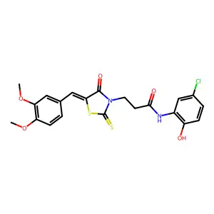 N-(5-chloro-2-hydroxyphenyl)-3-[(5Z)-5-[(3,4-dimethoxyphenyl)methylidene]-4-oxo-2-sulfanylidene-1,3-thiazolidin-3-yl]propanamide structure