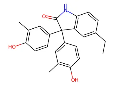 5-ethyl-3,3-bis(4-hydroxy-3-methylphenyl)-1H-indol-2-one structure