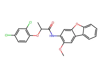 2-(2,4-dichlorophenoxy)-N-(2-methoxydibenzofuran-3-yl)propanamide structure