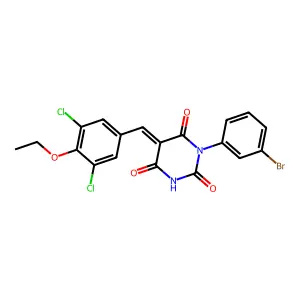 (5E)-1-(3-bromophenyl)-5-(3,5-dichloro-4-ethoxybenzylidene)pyrimidine-2,4,6(1H,3H,5H)-trione structure