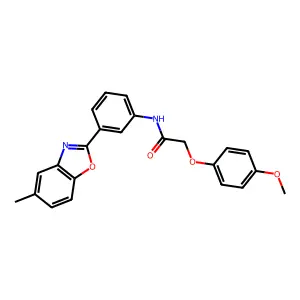 2-(4-methoxyphenoxy)-N-[3-(5-methyl-1,3-benzoxazol-2-yl)phenyl]acetamide structure