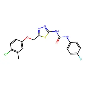 1-{5-[(4-chloro-3-methylphenoxy)methyl]-1,3,4-thiadiazol-2-yl}-3-(4-fluorophenyl)urea structure