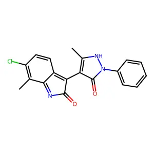 6-chloro-7-methyl-3-(3-methyl-5-oxo-1-phenyl-1,5-dihydro-4H-pyrazol-4-ylidene)-1,3-dihydro-2H-indol-2-one structure