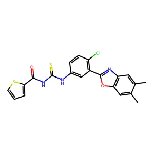 N-[[4-chloro-3-(5,6-dimethyl-1,3-benzoxazol-2-yl)phenyl]carbamothioyl]thiophene-2-carboxamide structure