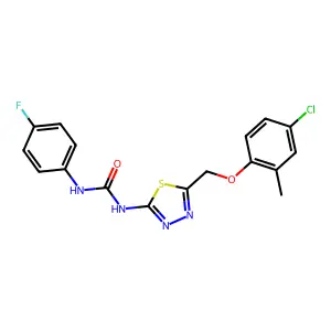 1-{5-[(4-chloro-2-methylphenoxy)methyl]-1,3,4-thiadiazol-2-yl}-3-(4-fluorophenyl)urea structure