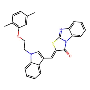 (2Z)-2-({1-[2-(2,5-dimethylphenoxy)ethyl]-1H-indol-3-yl}methylidene)[1,3]thiazolo[3,2-a]benzimidazol-3(2H)-one structure
