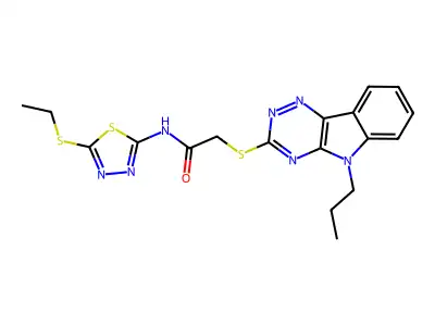 N-(5-ethylsulfanyl-1,3,4-thiadiazol-2-yl)-2-[(5-propyl-[1,2,4]triazino[5,6-b]indol-3-yl)sulfanyl]acetamide structure