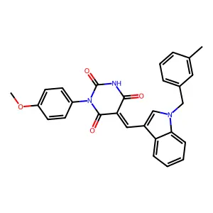 (5Z)-1-(4-methoxyphenyl)-5-[[1-[(3-methylphenyl)methyl]indol-3-yl]methylidene]-1,3-diazinane-2,4,6-trione structure