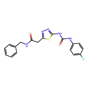 N-benzyl-2-[5-[(4-fluorophenyl)carbamoylamino]-1,3,4-thiadiazol-2-yl]acetamide structure
