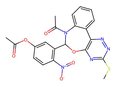 [3-(7-acetyl-3-methylsulfanyl-6H-[1,2,4]triazino[5,6-d][3,1]benzoxazepin-6-yl)-4-nitrophenyl] acetate structure