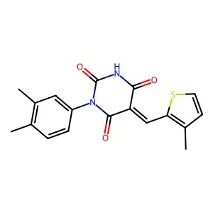 (5E)-1-(3,4-dimethylphenyl)-5-[(3-methylthiophen-2-yl)methylidene]-1,3-diazinane-2,4,6-trione structure