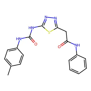 2-[5-[(4-methylphenyl)carbamoylamino]-1,3,4-thiadiazol-2-yl]-N-phenylacetamide structure