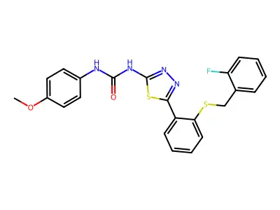 1-(5-{2-[(2-fluorobenzyl)sulfanyl]phenyl}-1,3,4-thiadiazol-2-yl)-3-(4-methoxyphenyl)urea structure