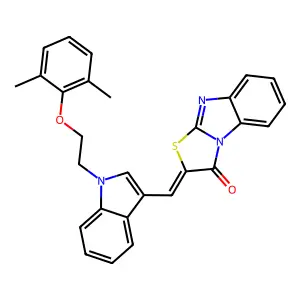 (2Z)-2-({1-[2-(2,6-dimethylphenoxy)ethyl]-1H-indol-3-yl}methylidene)[1,3]thiazolo[3,2-a]benzimidazol-3(2H)-one structure