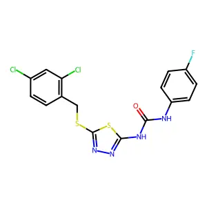 1-{5-[(2,4-dichlorobenzyl)sulfanyl]-1,3,4-thiadiazol-2-yl}-3-(4-fluorophenyl)urea structure
