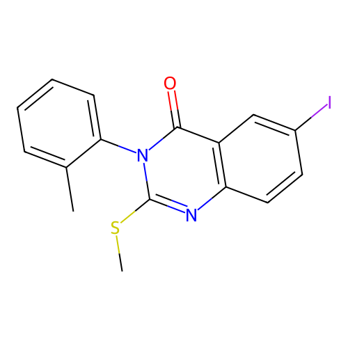 6-iodo-3-(2-methylphenyl)-2-(methylsulfanyl)quinazolin-4(3H)-one structure