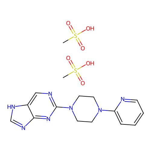9H-Purine, 2-(4-(2-pyridyl)-1-piperazinyl)-, bis(methanesulfonate) structure