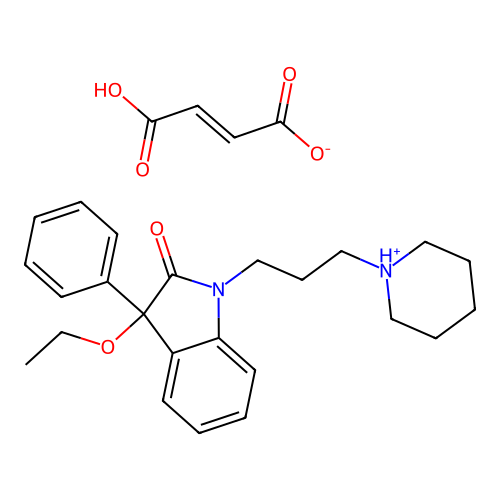 2H-Indol-2-one, 1,3-dihydro-3-ethoxy-3-phenyl-1-(3-piperidinopropyl)-, fumarate, hydrate structure