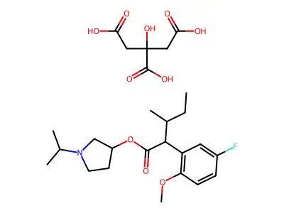 Benzeneacetic acid, 5-fluoro-2-methoxy-alpha-(1-methylpropyl)-, 1-(1-methylethyl)-3-pyrrolidinyl ester, 2-hydroxy-1,2,3-propanetricarboxylate structure