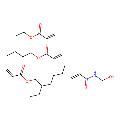 Ethyl acrylate, butyl acrylate, ethylhexyl acrylate, methylolacrylamide polymer structure