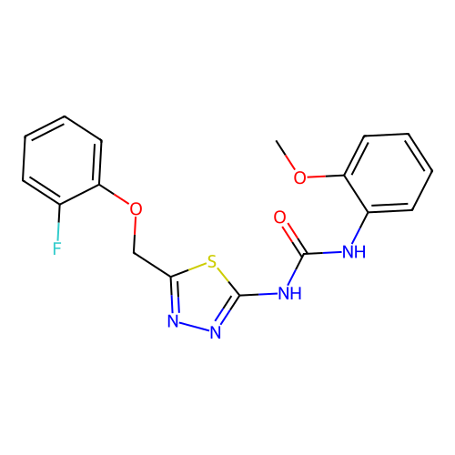 N-{5-[(2-fluorophenoxy)methyl]-1,3,4-thiadiazol-2-yl}-N'-(2-methoxyphenyl)urea structure