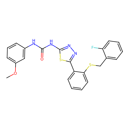 1-(5-{2-[(2-fluorobenzyl)sulfanyl]phenyl}-1,3,4-thiadiazol-2-yl)-3-(3-methoxyphenyl)urea structure