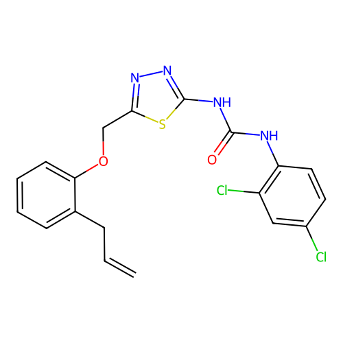 1-(2,4-dichlorophenyl)-3-(5-{[2-(prop-2-en-1-yl)phenoxy]methyl}-1,3,4-thiadiazol-2-yl)urea structure