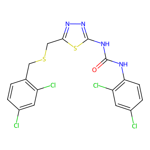1-(5-{[(2,4-dichlorobenzyl)sulfanyl]methyl}-1,3,4-thiadiazol-2-yl)-3-(2,4-dichlorophenyl)urea structure