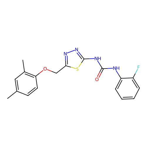1-{5-[(2,4-Dimethylphenoxy)methyl]-1,3,4-thiadiazol-2-yl}-3-(2-fluorophenyl)urea structure