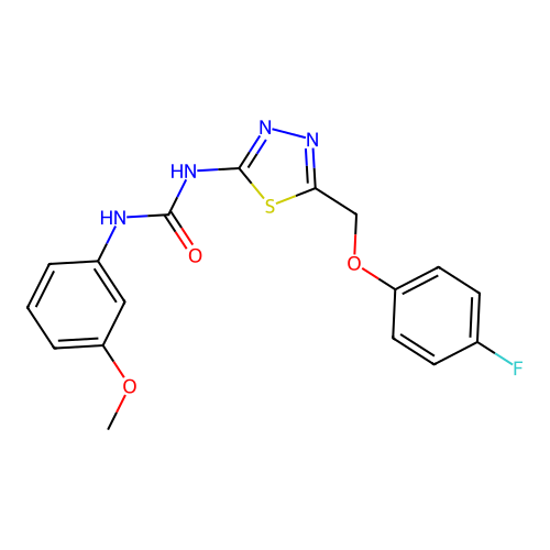 N-{5-[(4-fluorophenoxy)methyl]-1,3,4-thiadiazol-2-yl}-N'-(3-methoxyphenyl)urea structure