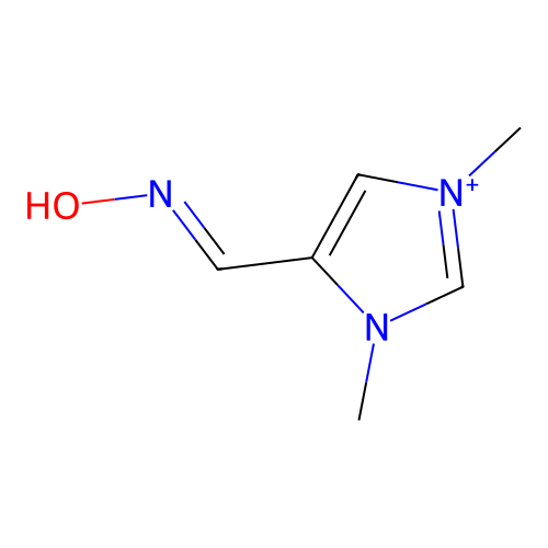 5-[(E)-(hydroxyimino)methyl]-1,3-dimethyl-1H-imidazol-3-ium structure