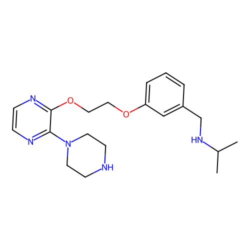 N-[[3-[2-(3-piperazin-1-ylpyrazin-2-yl)oxyethoxy]phenyl]methyl]propan-2-amine structure