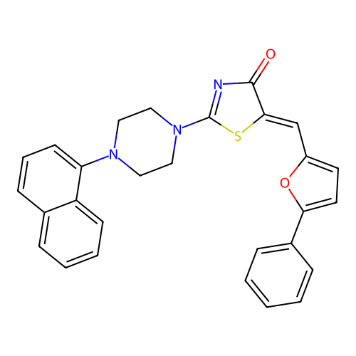 2-(4-naphthalen-1-ylpiperazin-1-yl)-5-[(5-phenyl-2-furyl)methylidene]-1,3-thiazol-4-one structure