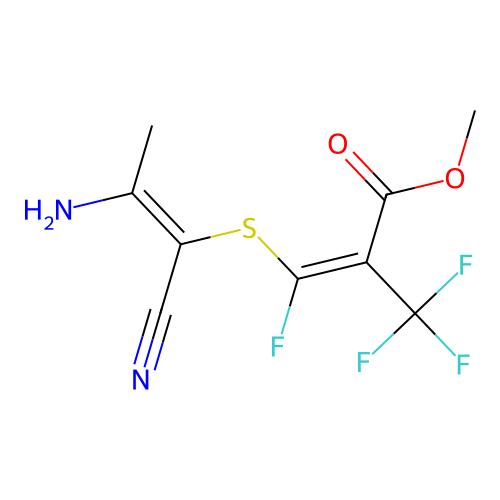 Methyl 3-(2-amino-1-cyano-prop-1-enyl)sulfanyl-3-fluoro-2-(trifluoromethyl)prop-2-enoate structure